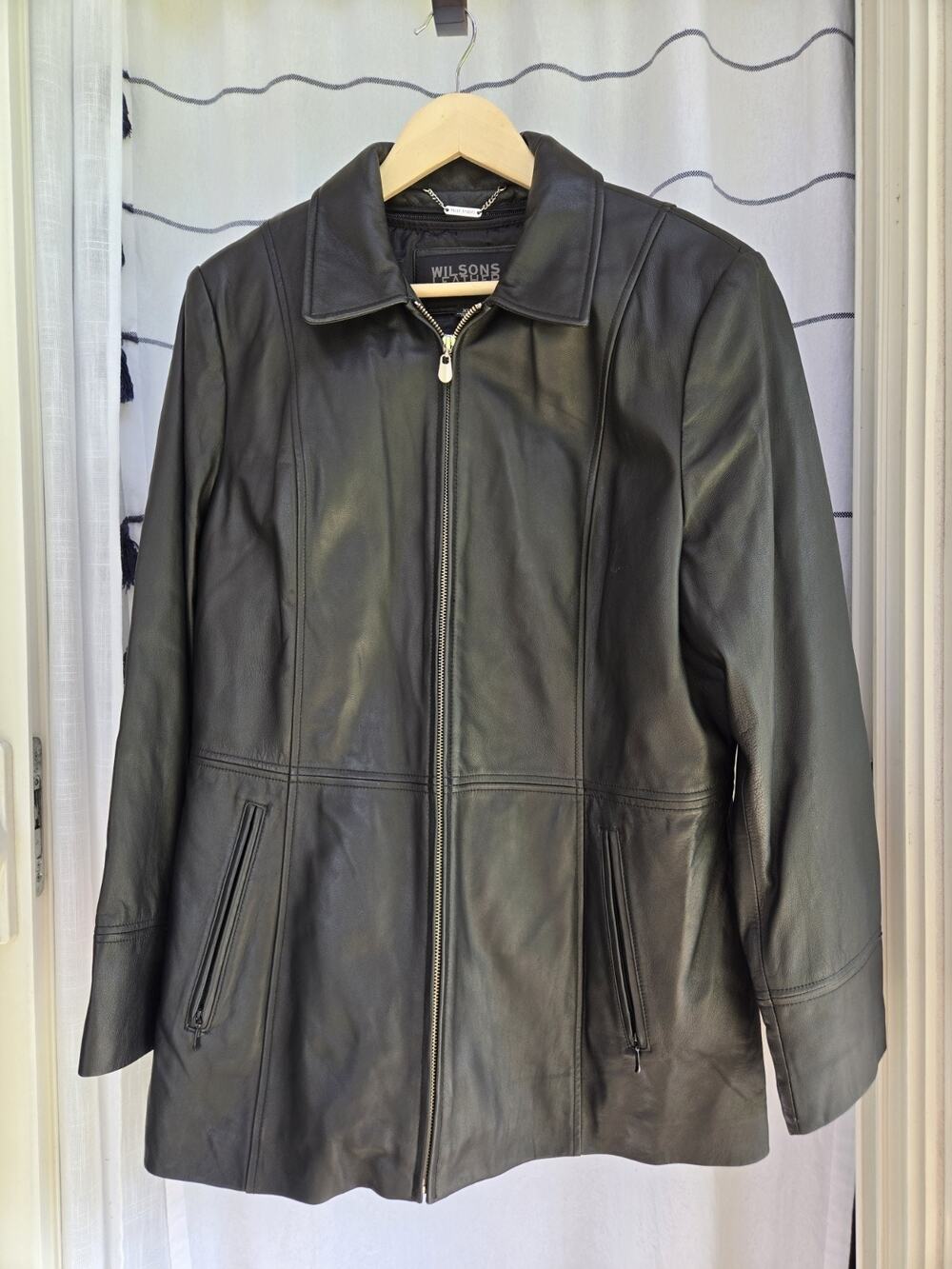 Wilsons Leather Women’s XL Black Leather Coat Removable Lining Zip Front